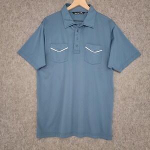 Travis Mathew Polo Shirt Mens Large Blue Dual Pocket Golf Performance